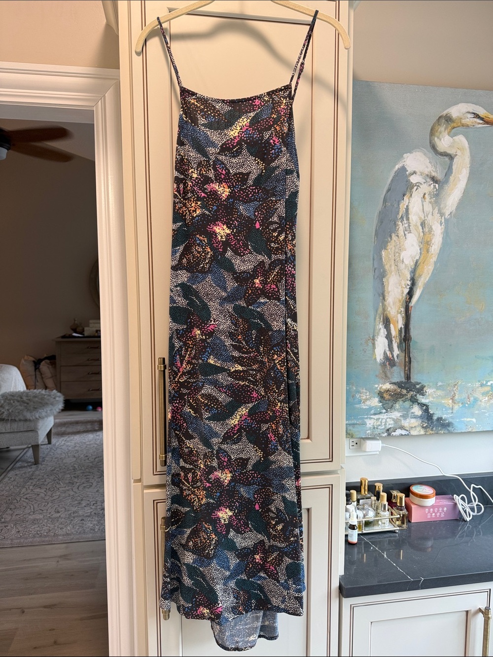 O’Neill Floral Speckle Slip Dress in Navy with Pink & Teal Accents